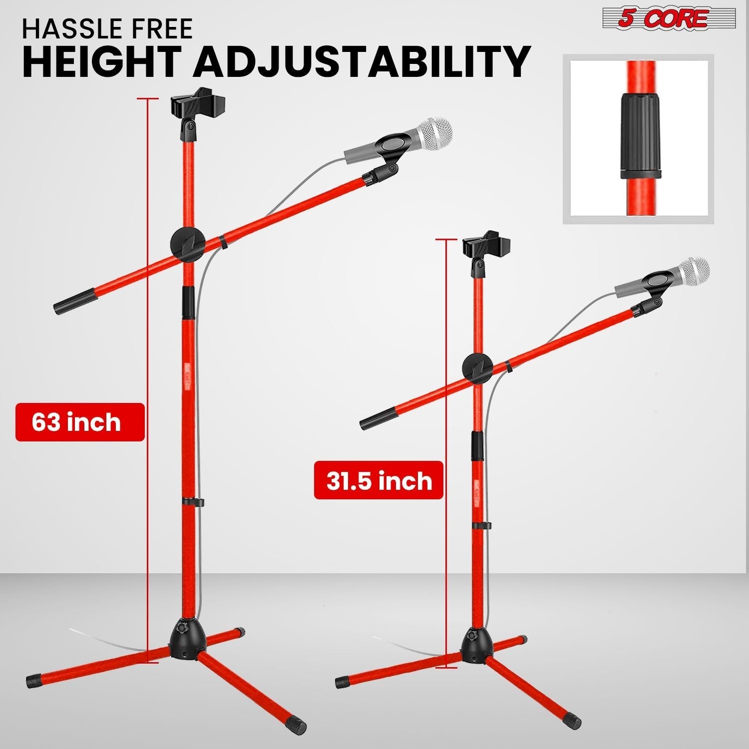 Mic Stand Floor Height Adjustable Tripod Microphone Stands w Extending Telescoping Boom Arm - MS DBL G
