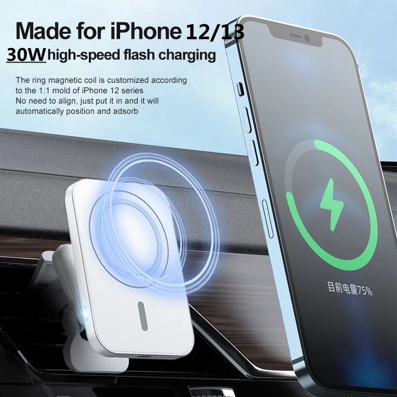 30W Magnetic Wireless Chargers Car Air Vent Stand Phone Holder Mini QI Fast Charging Station For iPhone 12 13 14 Pro Max macsafe - No Cable