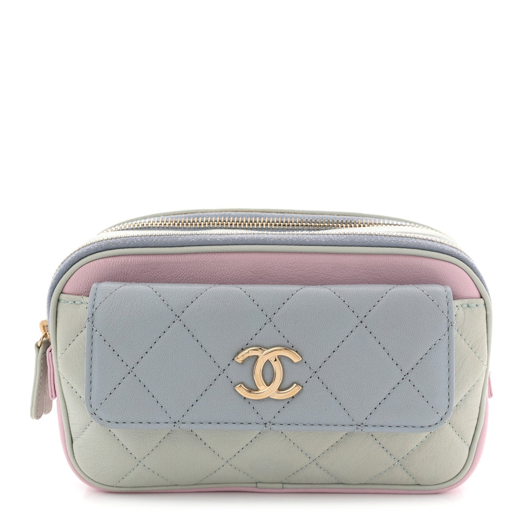 Goatskin Quilted Waist Bag Green Blue Pink