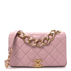 Lambskin Quilted Medium Color Match Flap Light Pink