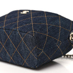 Denim Quilted Hobo Clutch With Chain Dark Blue Orange
