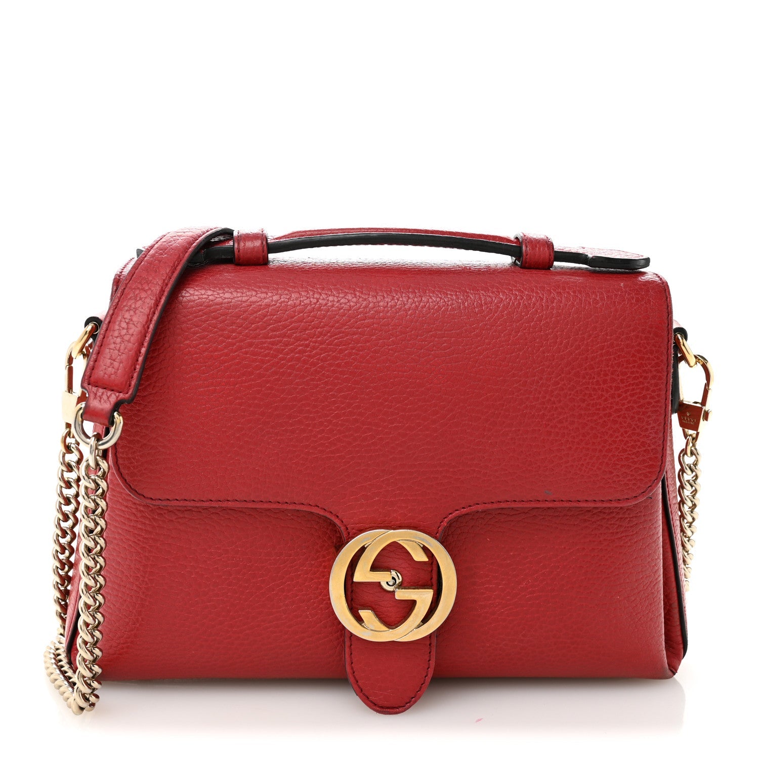 Dollar Calfskin Interlocking G Top Handle Shoulder Bag Red
