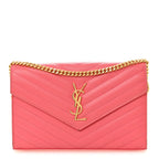 Grain De Poudre Matelasse Chevron Monogram Chain Wallet Rose Clair