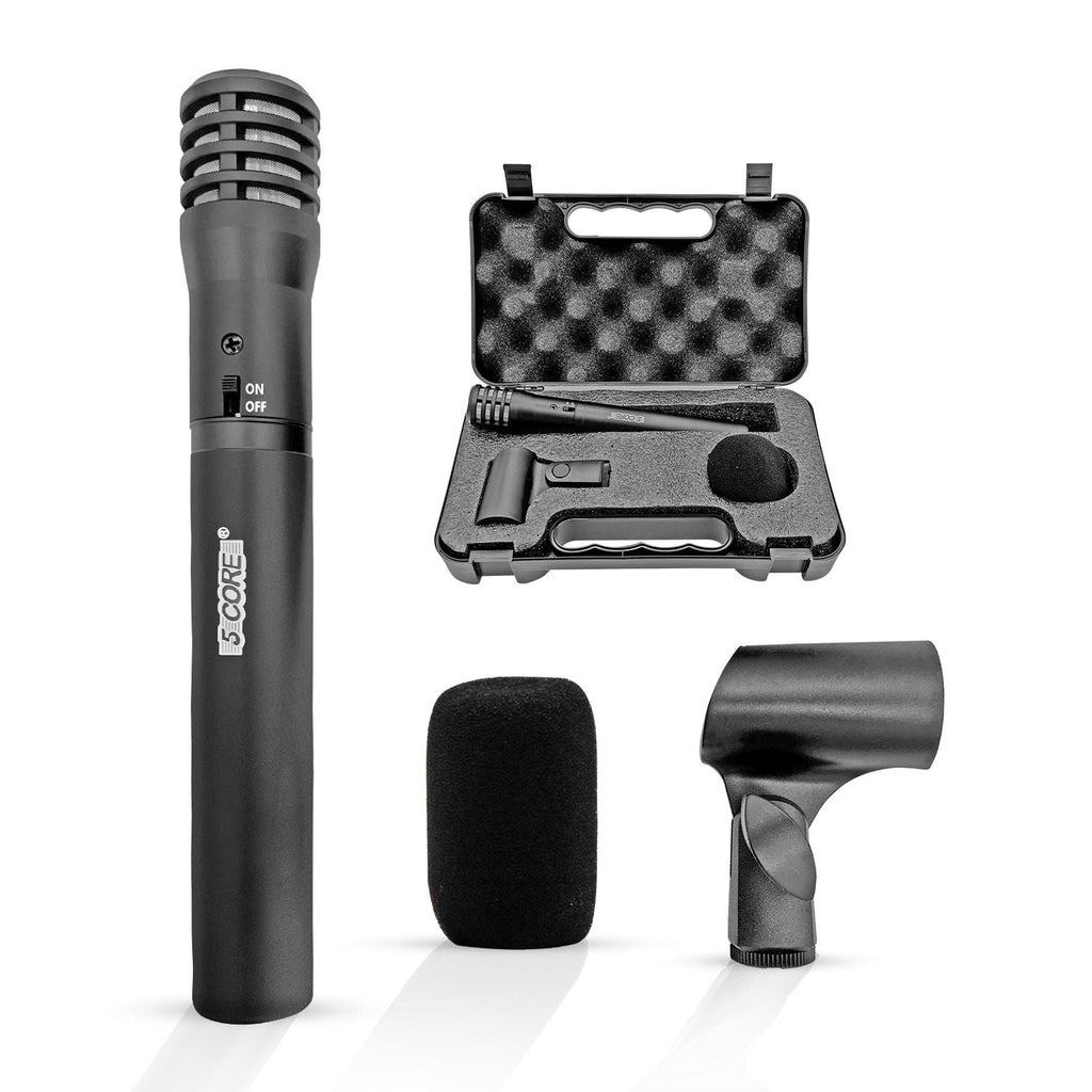 Professional Instrument Microphone Pencil Mic Condenser Cardioid Unidirectional Stick Microfono with Windscreen Mic Clip & Case - INSTRU MIC 100 BLK