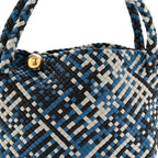 Calfskin Intreccio Tricolor Tosca Shoulder Bag Black Agate Grey Deep Pacific