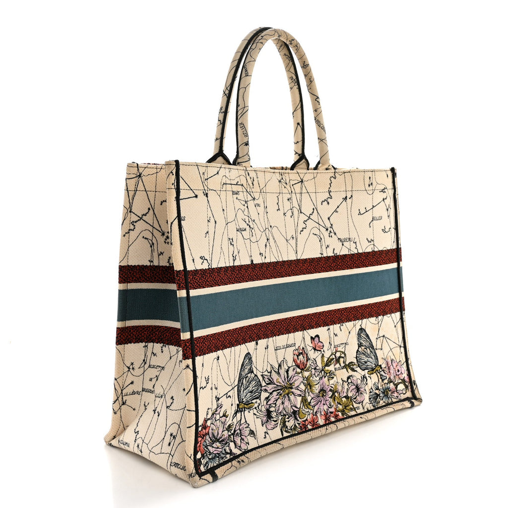 Canvas Embroidered Large Zodiac Book Tote Latte Multicolor