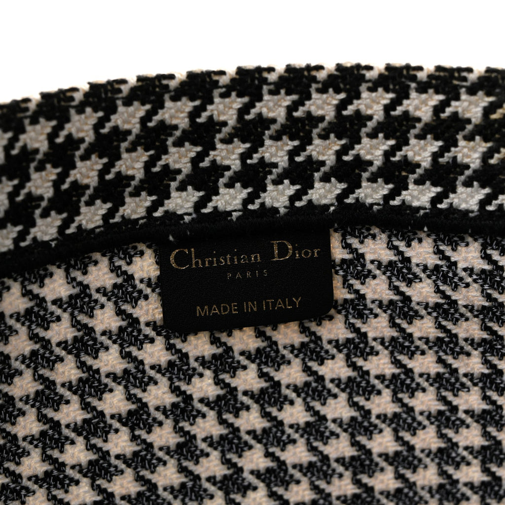 Canvas Houndstooth Embroidered Large Book Tote Black White