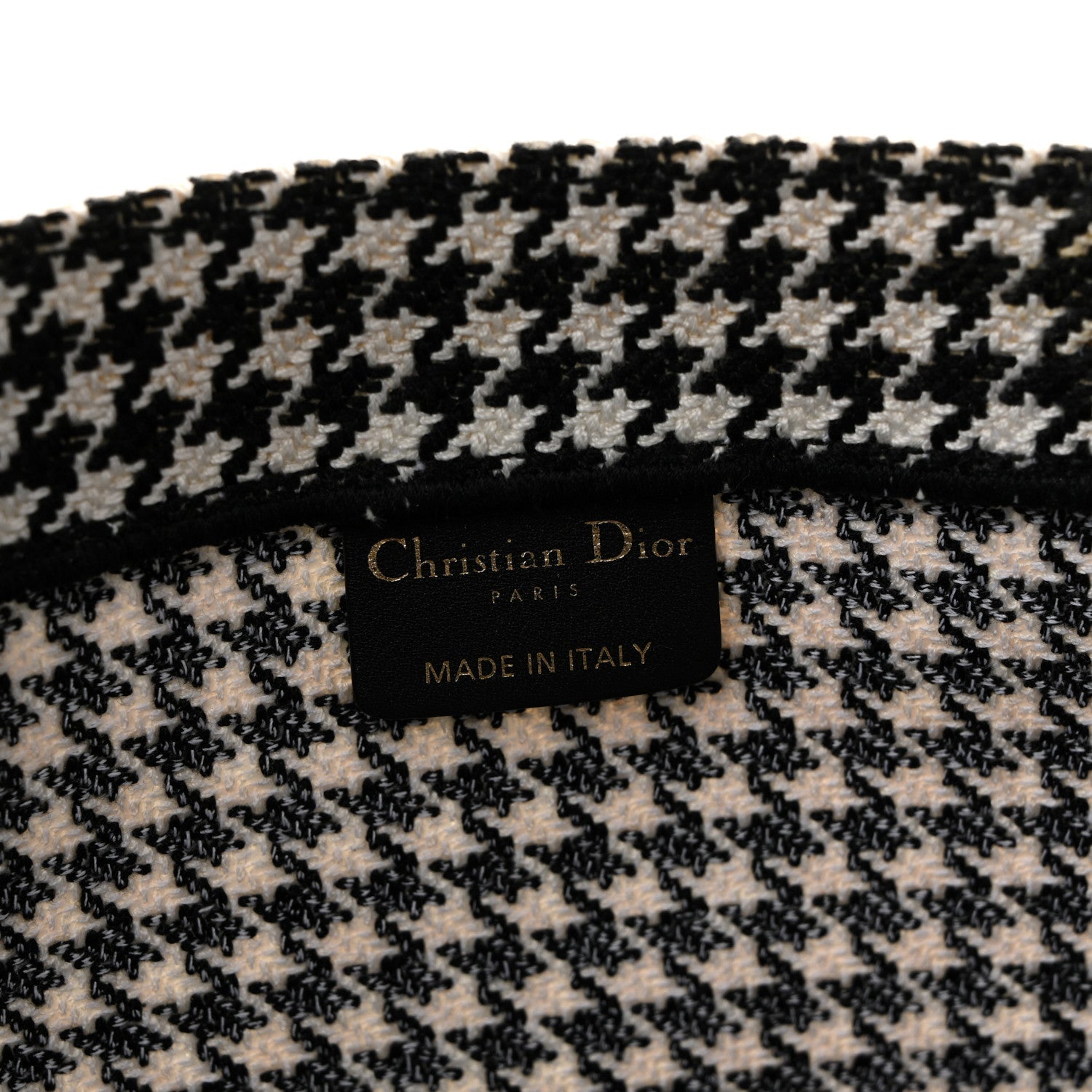 Canvas Houndstooth Embroidered Large Book Tote Black White