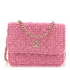 Tweed Quilted Flap Chain Waist Bag Pink