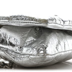 Metallic Crinkled Nappa Pillow Quilted Tiny Softie Bag Silver