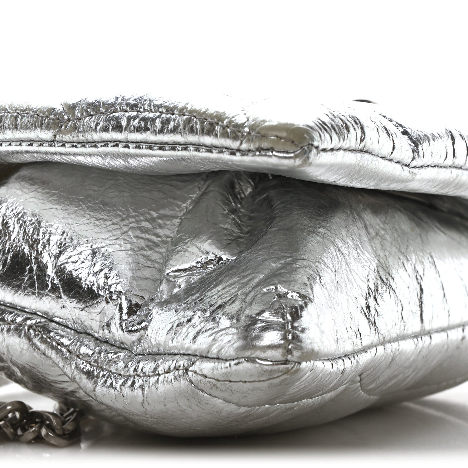 Metallic Crinkled Nappa Pillow Quilted Tiny Softie Bag Silver