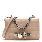 Calfskin Crocodile Embossed Mini Jeweled Satchel Sand