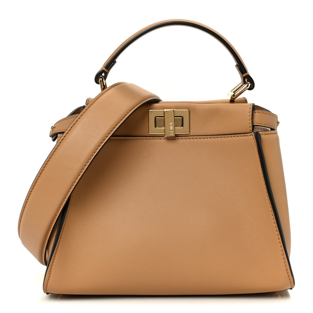 Vitello Seta Canvas FF Embroidered Mini Peekaboo Iconic Satchel Miele Scuro Poudre