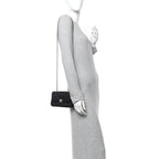 Lambskin Quilted Rectangular Phone Holder Clutch With Chain Black