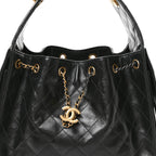 Shiny Crumpled Calfskin Quilted Small Chanel 25 Handbag Black