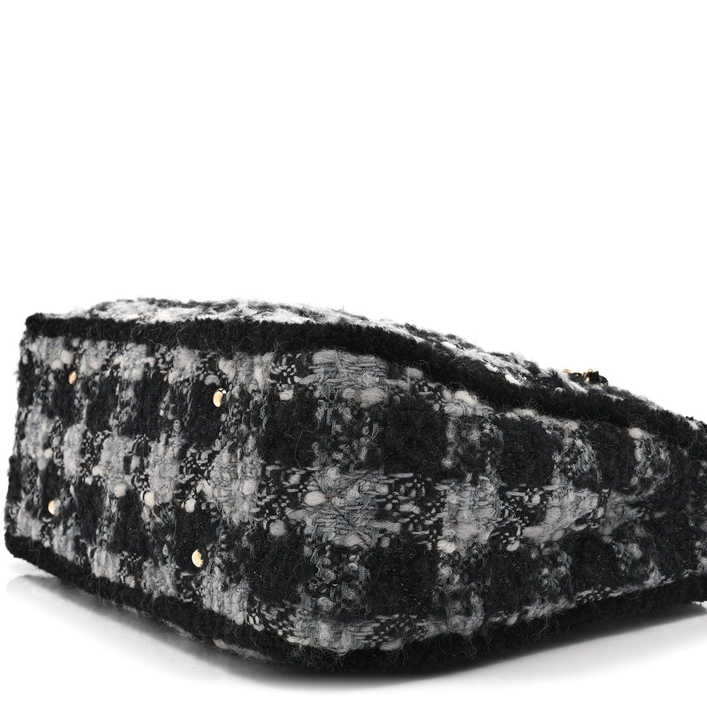 Tweed Shearling Quilted Lambskin Shopping Tote  Black Grey