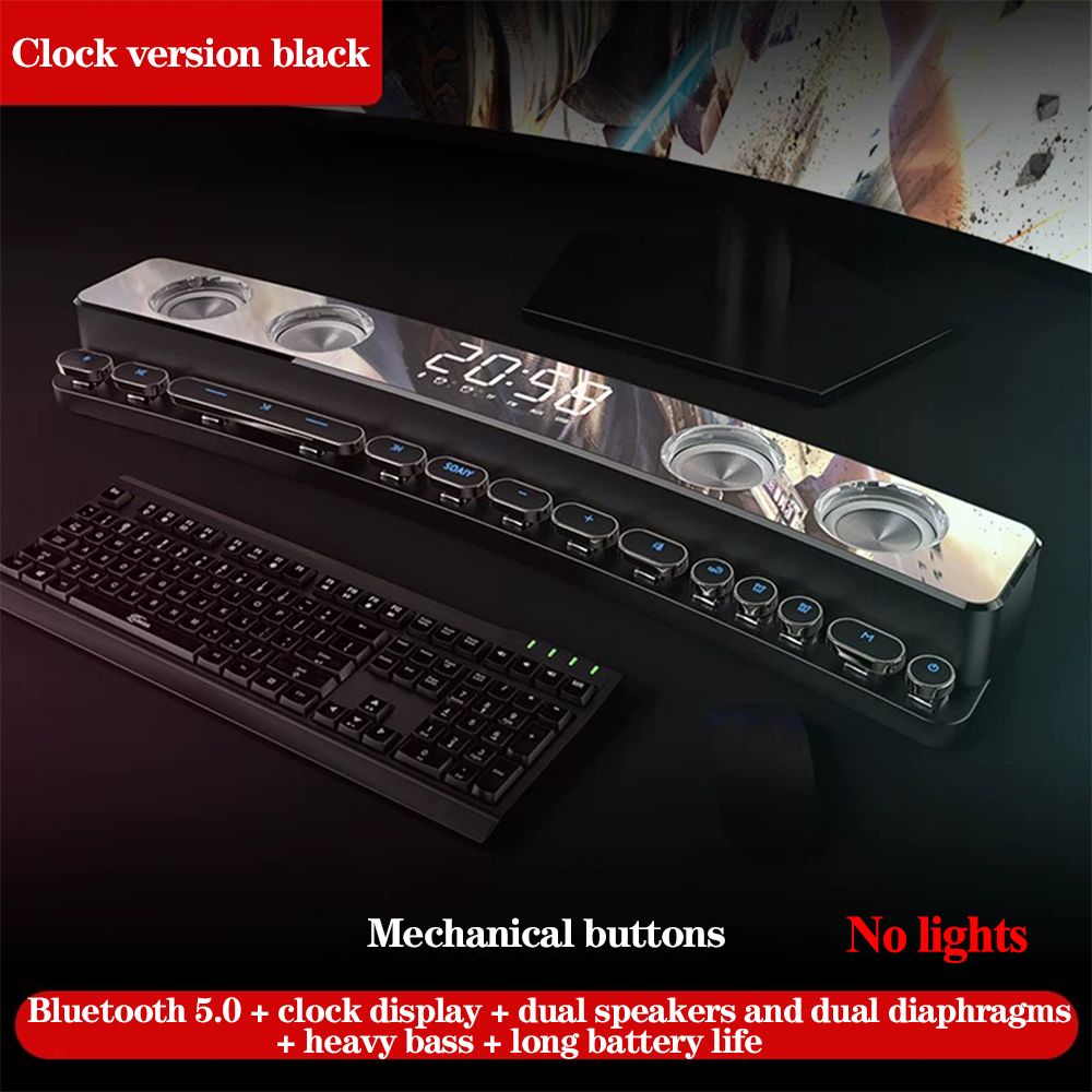 3600mAh Bluetooth Wireless Game Speaker soundbar USB 3D Stereo Subwoofer AUX FM Home Clock Indoor Sound Bar Computer Loudspeaker - Basic