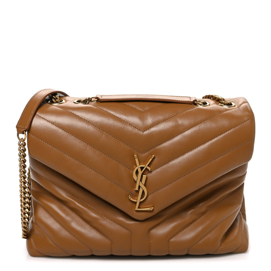 Calfskin Y Quilted Monogram Medium Loulou Chain Satchel Dark Natural