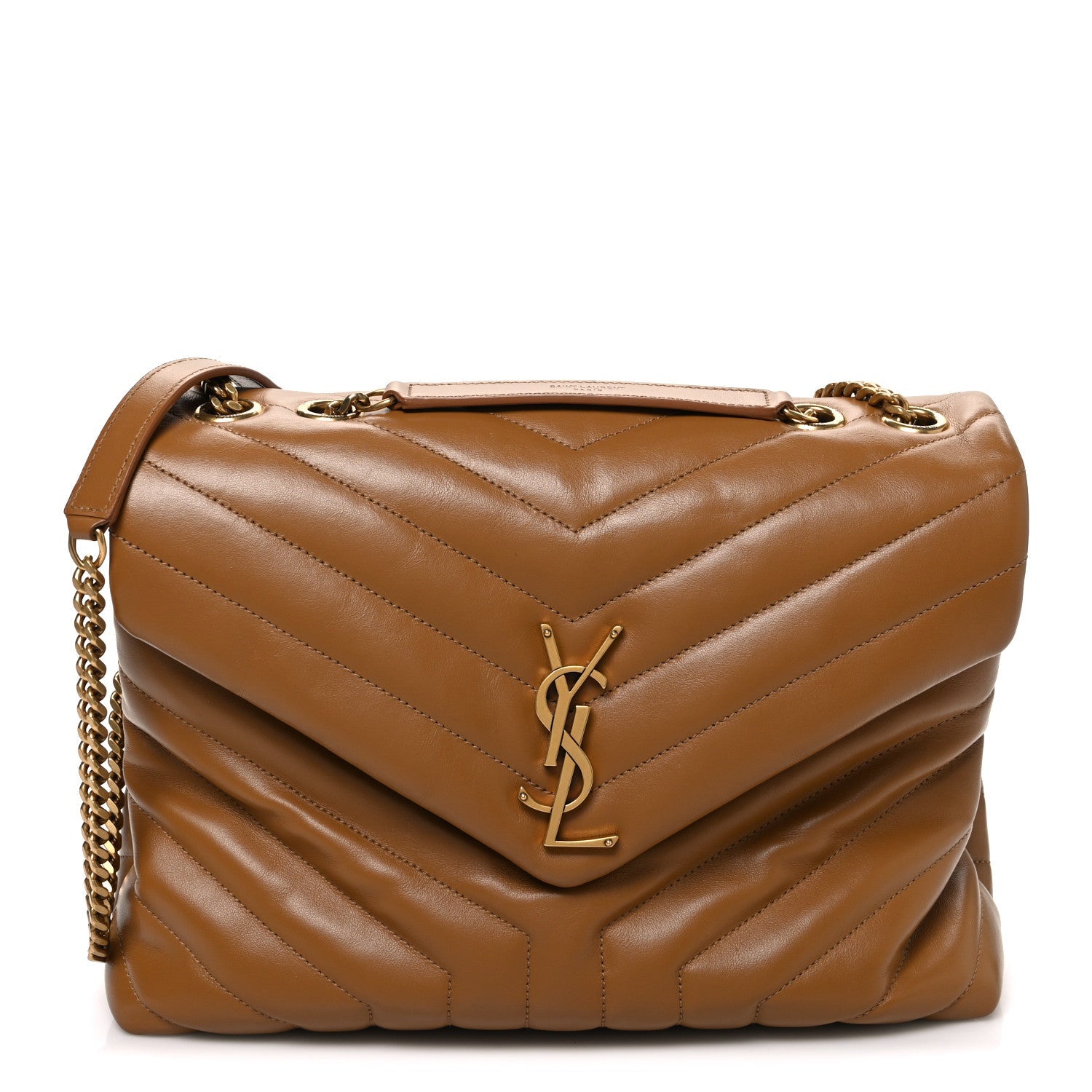 Calfskin Y Quilted Monogram Medium Loulou Chain Satchel Dark Natural