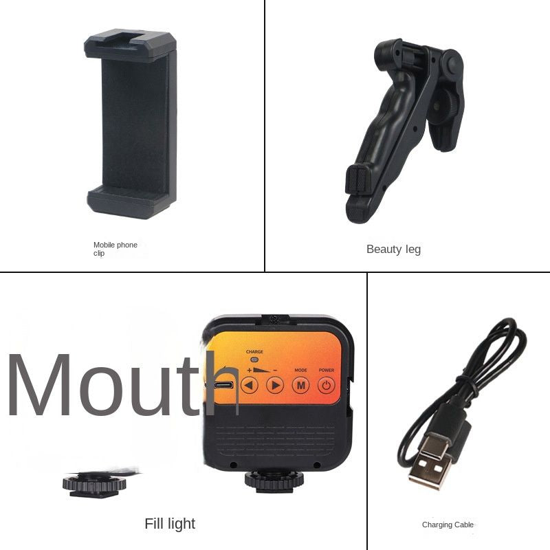 camera with tri color fill light with bracket set, outdoor mobile phone live shooting self portrait beauty light portable RGB pocket light mini