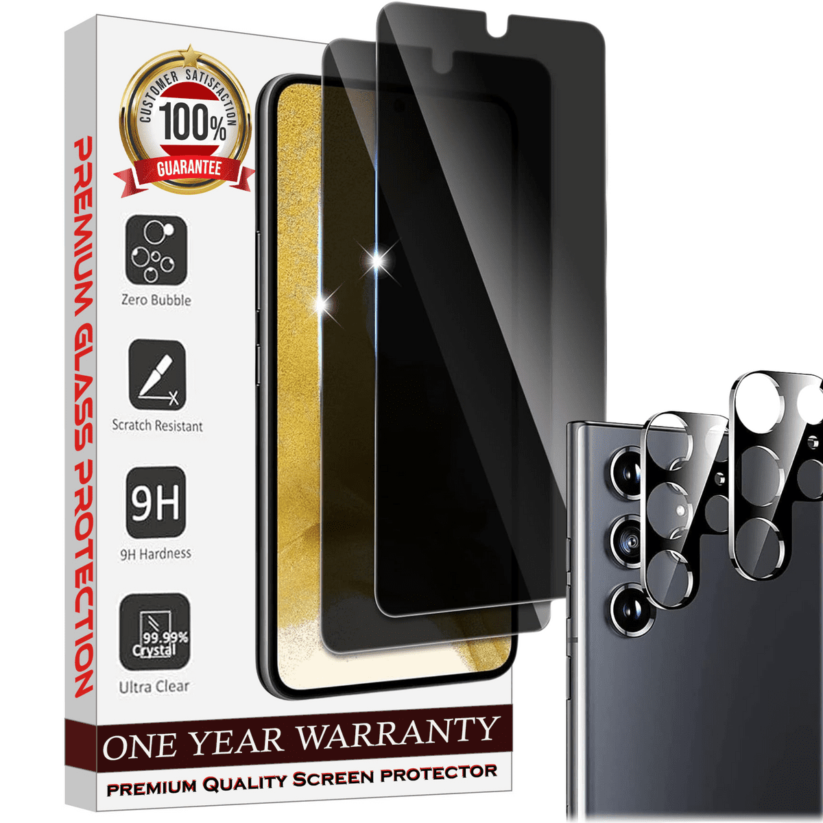 Entronix Anti-Spy Privacy Screen Protector & Camera Lens Protector Compatible with Galaxy S21 Ultra - 4-Piece Combo