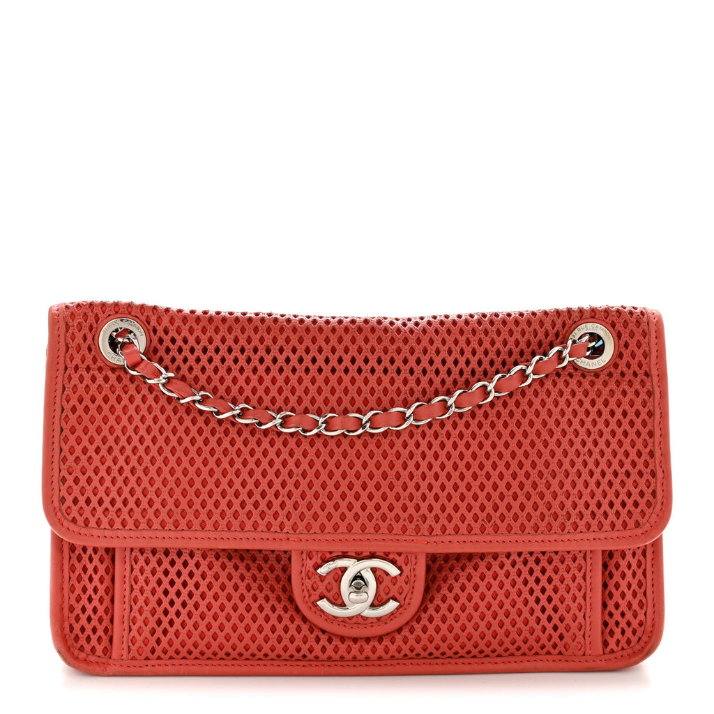 Perforated Calfskin Large Up In The Air Flap Red