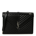 Smooth Calfskin Matelasse Chevron Large Monogram Satchel Black