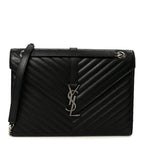 Smooth Calfskin Matelasse Chevron Large Monogram Satchel Black