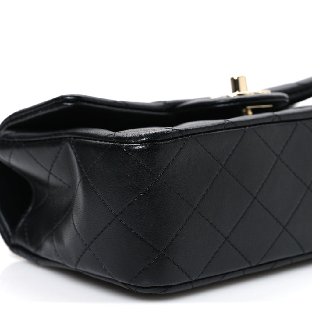 Lambskin Quilted Mini Top Handle Rectangular Flap Black