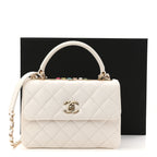 Lambskin Lacquered Quilted Small Trendy CC Dual Handle Flap Bag White