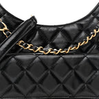 Shiny Crumpled Calfskin Quilted Wavy CC Hobo Black