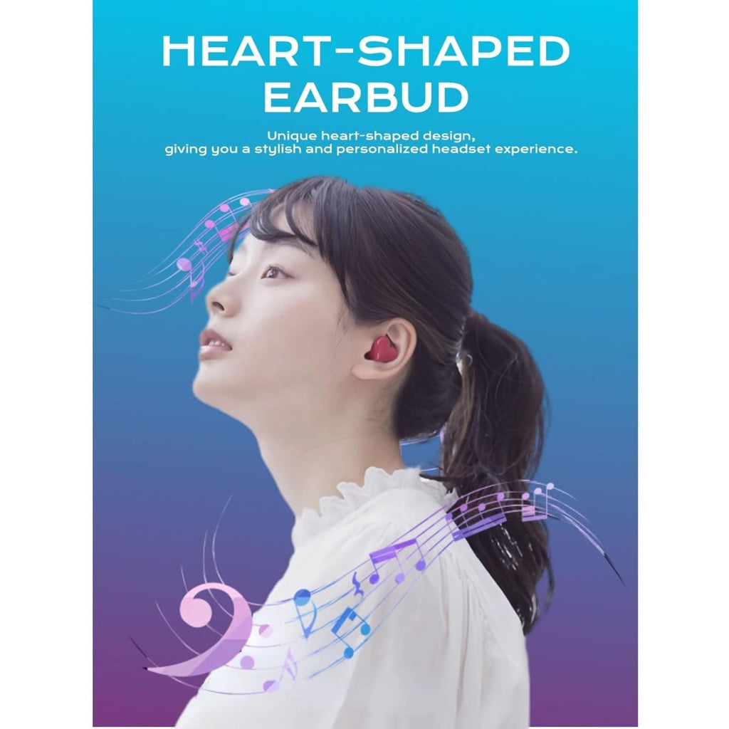 Heart shaped earphones, caring girl in ear wireless Bluetooth noise cancelling earphones