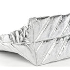 Metallic Crushed Calfskin Quilted Medium Crush Carry All Tote Bag Silver