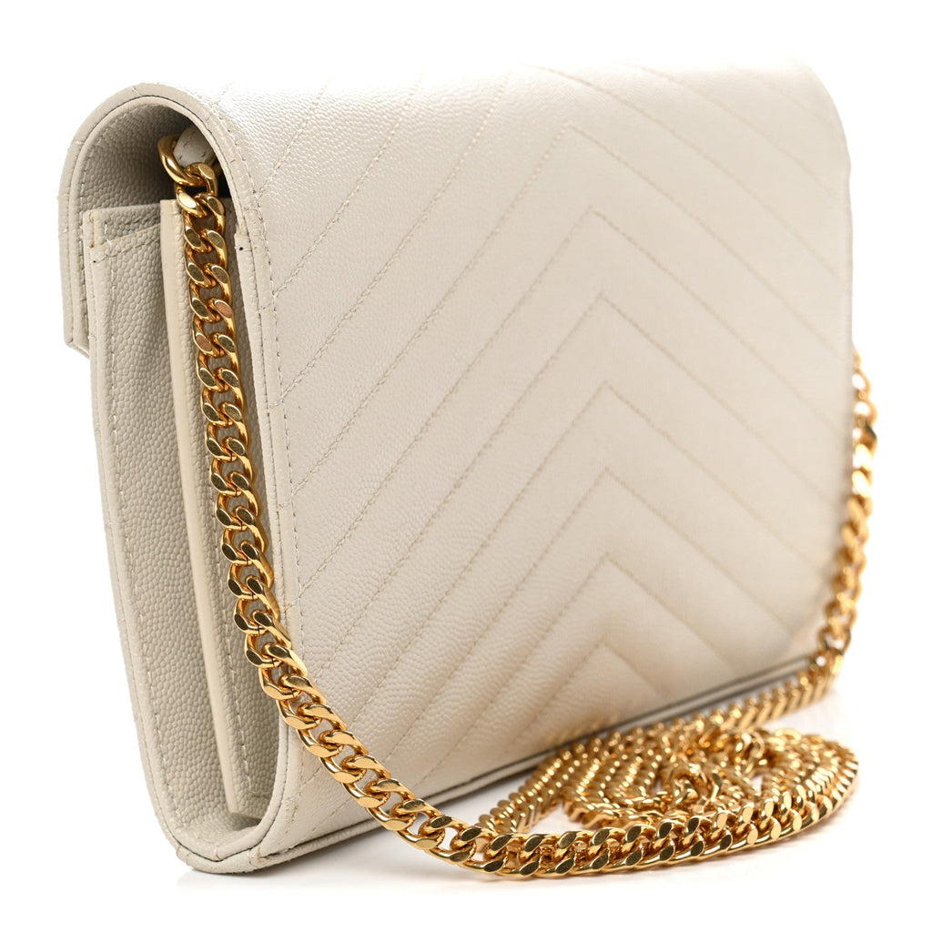 Grain De Poudre Matelasse Chevron Monogram Chain Wallet Crema Soft