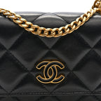 Lambskin Enamel Quilted Pending CC Clutch With Chain Black