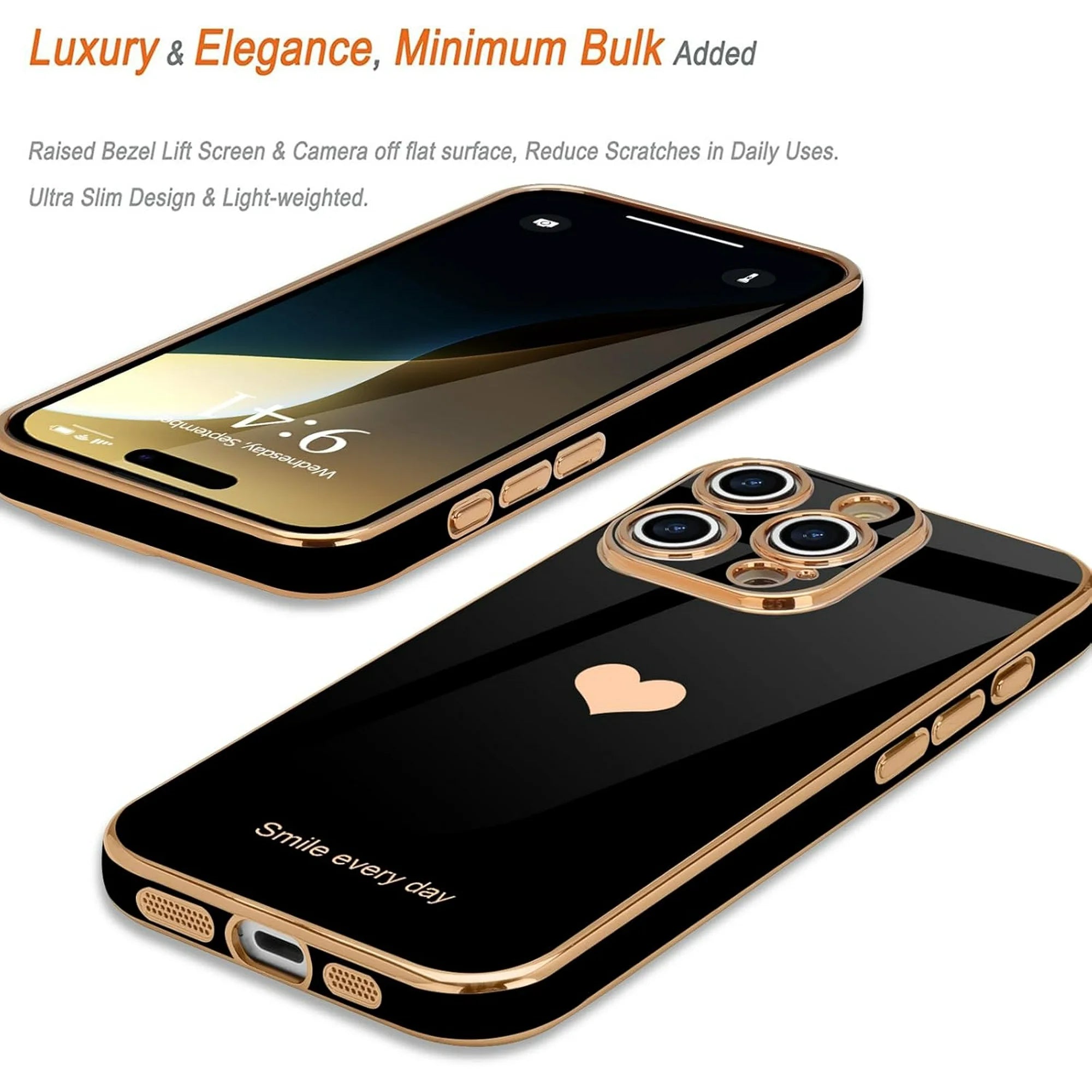 Entronix Bundle Compatible with iPhone 16 Pro - [Flexible] Glossy Heart Case & 2 Clear Screen Protectors