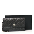 Iridescent Caviar Quilted Classic Pouch Clutch Black