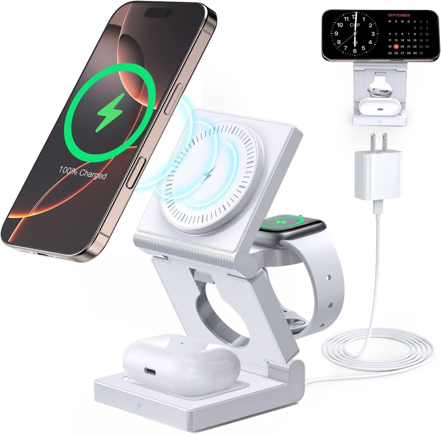 3 in 1 Wireless Charging Station for Apple Multple Devices - Foldable Magnetic Wireless Charger Dock -Travel 18W Charging Pad for iPhone 17 16 15 14 13 12 Pro/Pro Max/Plus/Watch & Airpods All Series