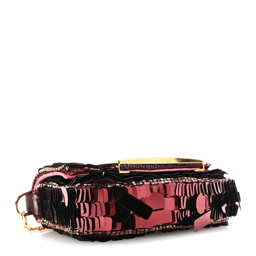 Sequin Paillettes Shiny Nappa Sex and the City Nano Maxi Buckle Baguette Charm Granata