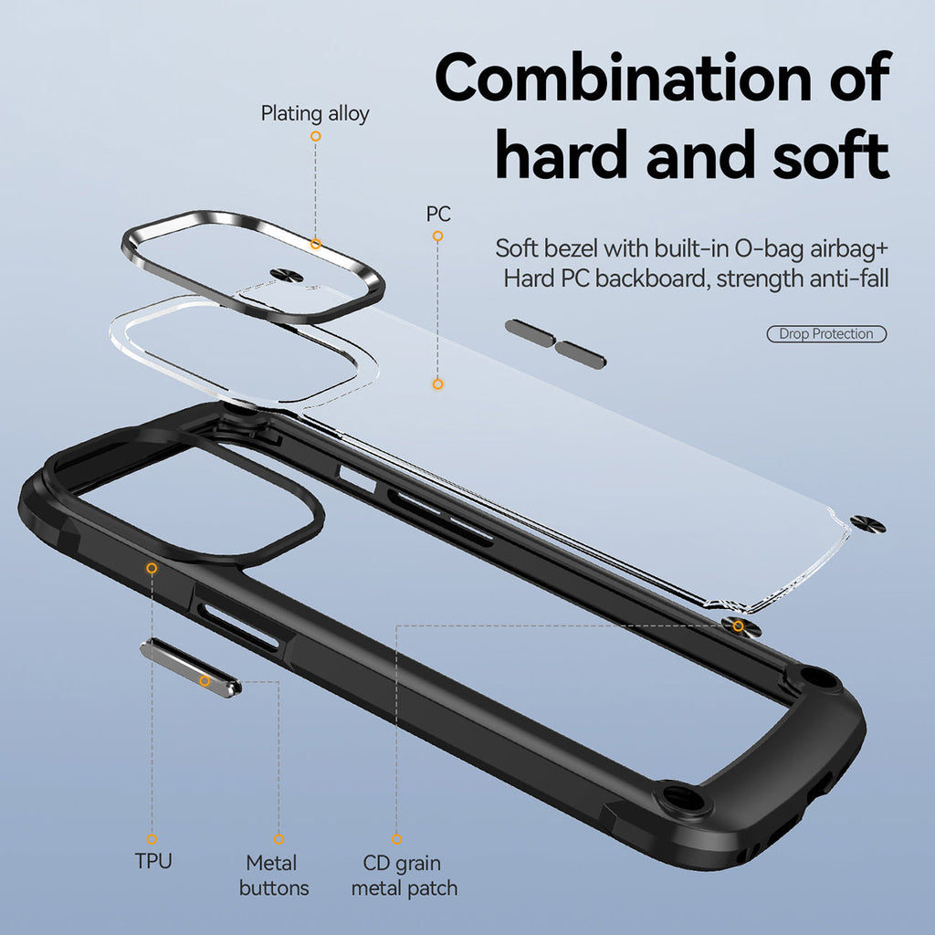 High Quality Clean Pc,Tpu And Metal Bumper Case For Iphone 13 Pro In Black