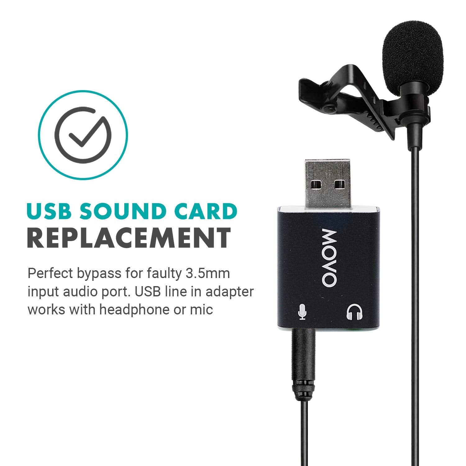 Movo USB-AC 3.5mm TRS Mic to USB 2.0 Adapter