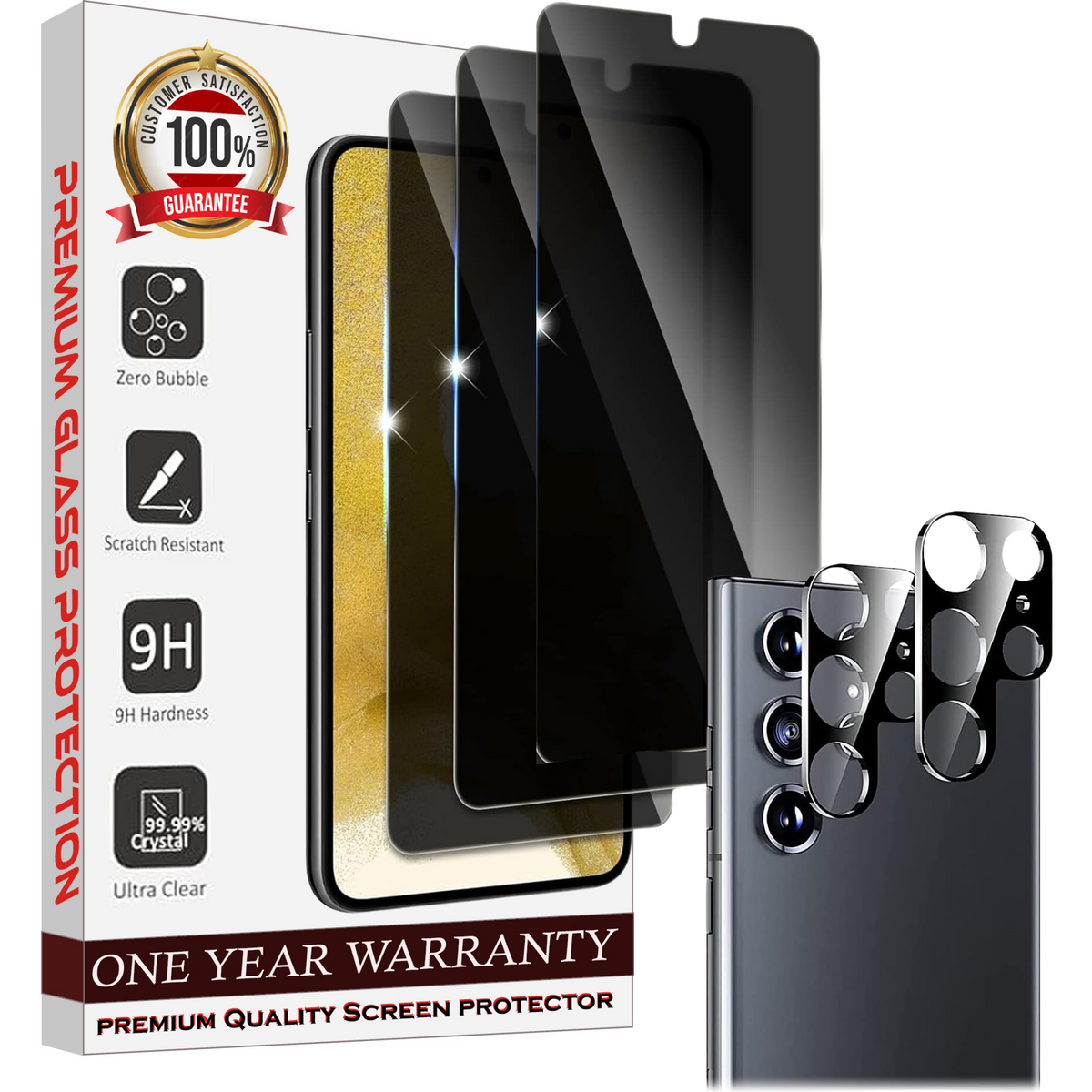 Entronix Anti-Spy Privacy Screen Protector & Camera Lens Protector Compatible with Galaxy S21 Ultra - [3+2] 5-Piece Combo
