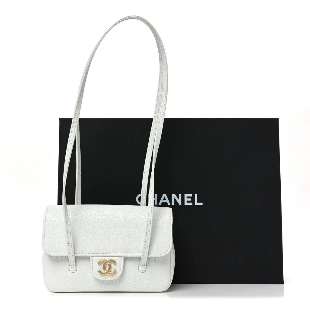 Shiny Caviar Mini Preppy Coco Shoulder Bag Light Blue