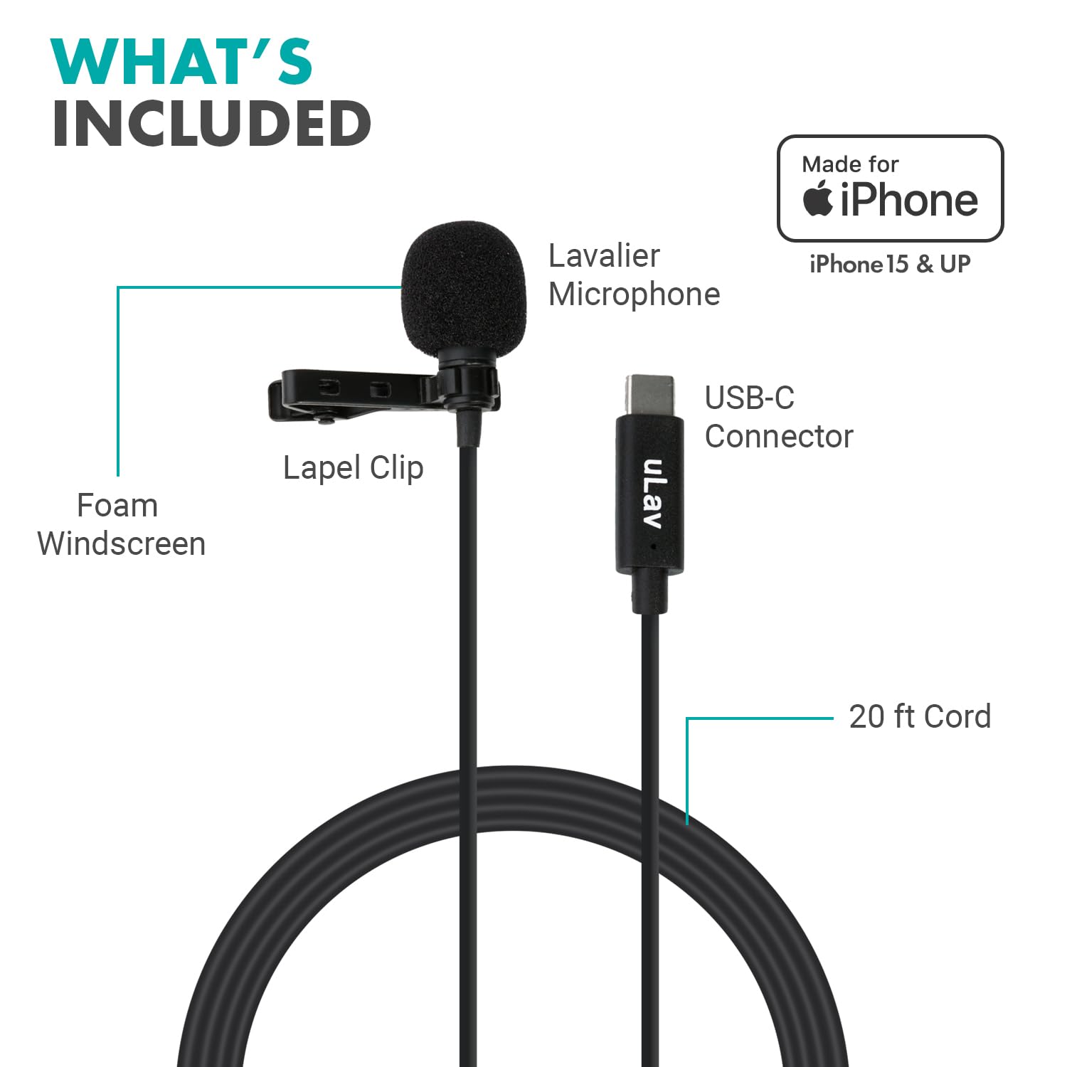 Movo uLav-L Lav Omnidirectional Mic for USB-C