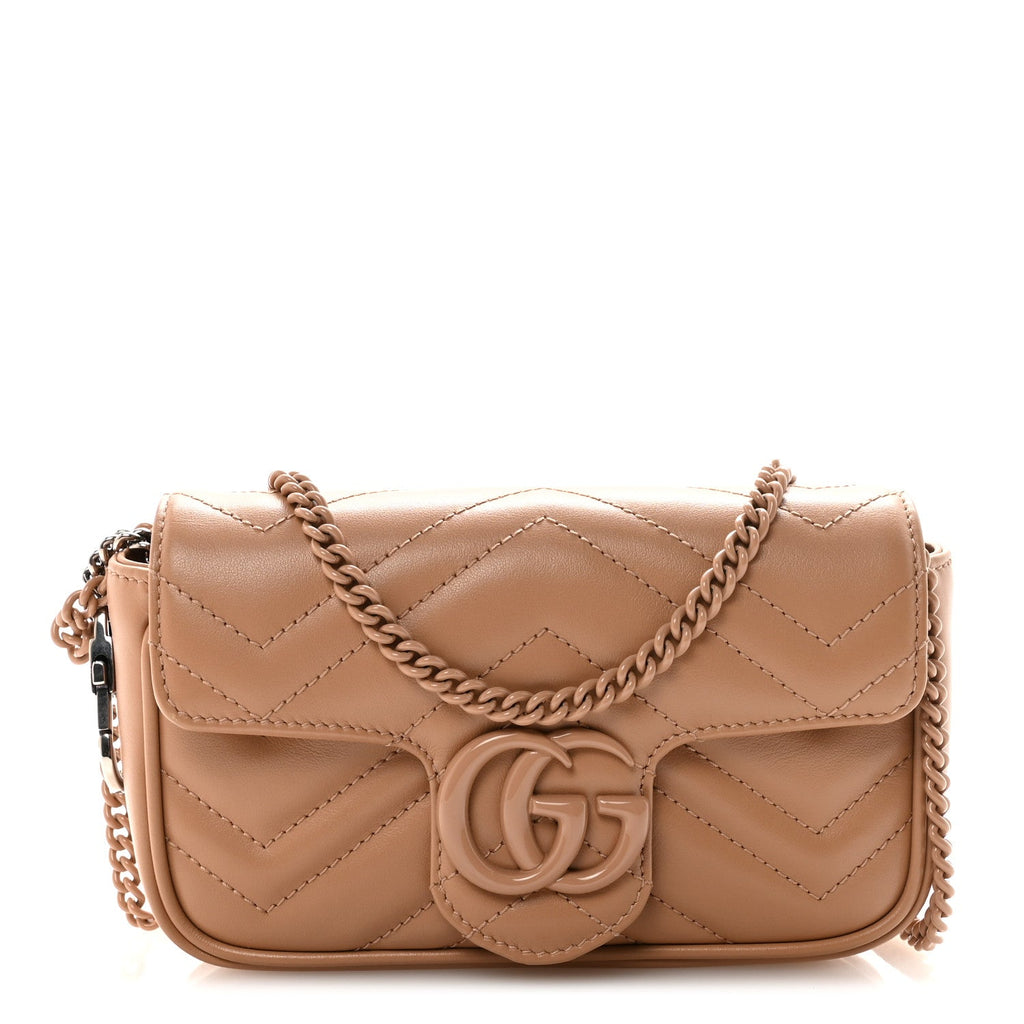 Calfskin Matelasse Monochrome Super Mini GG Marmont Shoulder Bag Camelia