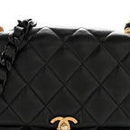 Lambskin Quilted Small Lacquered Chain Flap Black