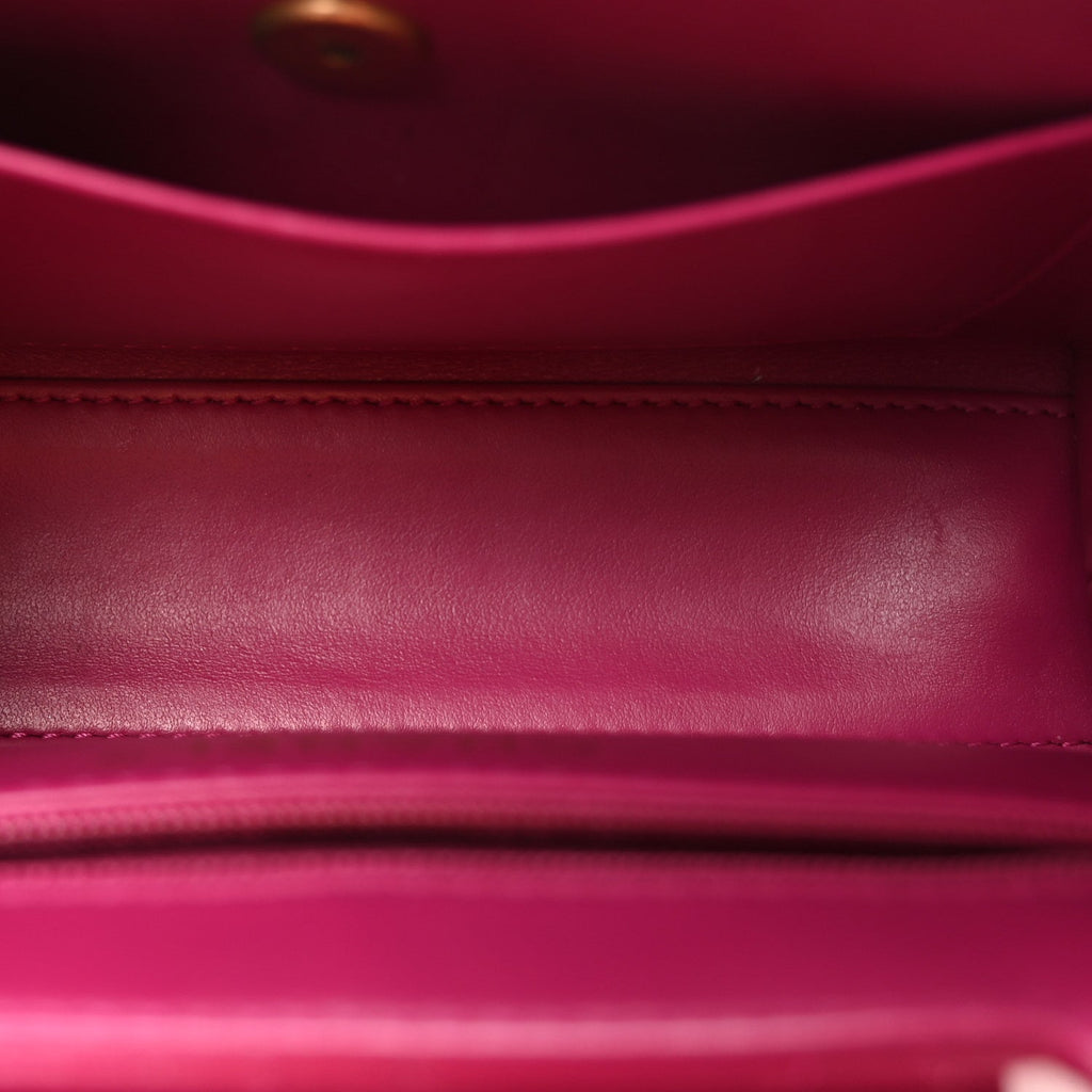 Shiny Aged Calfskin Quilted Nano Kelly Shopper Dark Pink