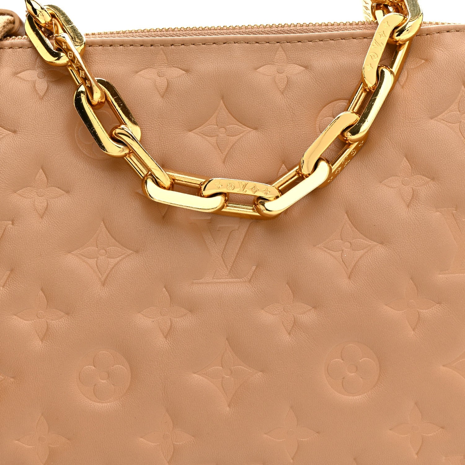 Lambskin Embossed Monogram Coussin PM Camel