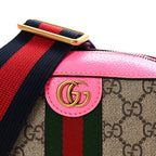 GG Supreme Monogram Textured Dollar Calfskin Web Ophidia Small Crossbody Bag Beige Ebony Fuchsia