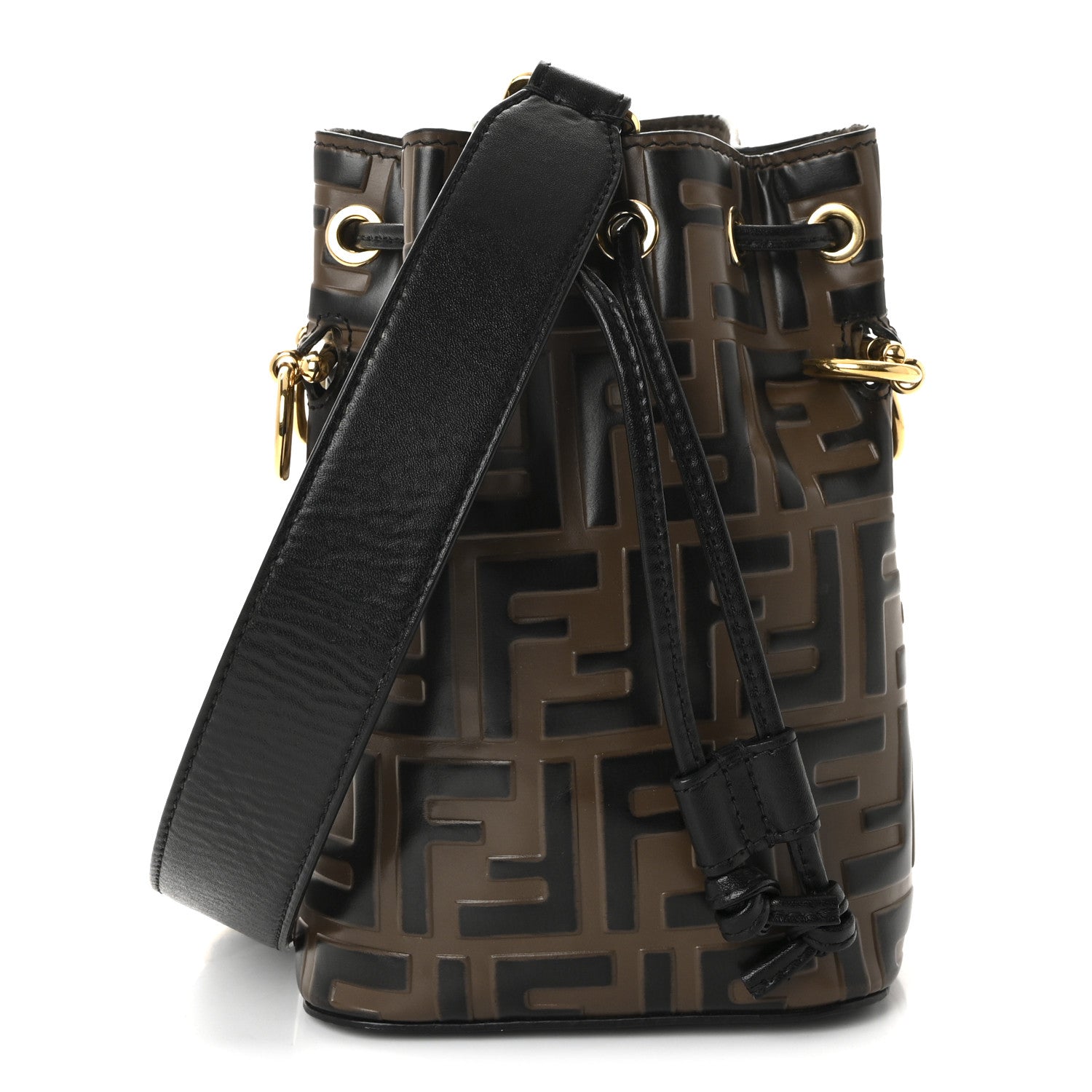 Vitello Liberty F is Fendi Bi-Color FF 1974 Embossed Mini Mon Tresor Bucket Bag Maya Black